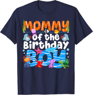 Mommy Under Sea Birthday Party Boys Ocean Sea Animals Themed T-Shirt - T-Shirt | Navy