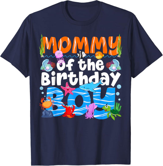 Mommy Under Sea Birthday Party Boys Ocean Sea Animals Themed T-Shirt - T-Shirt | Navy