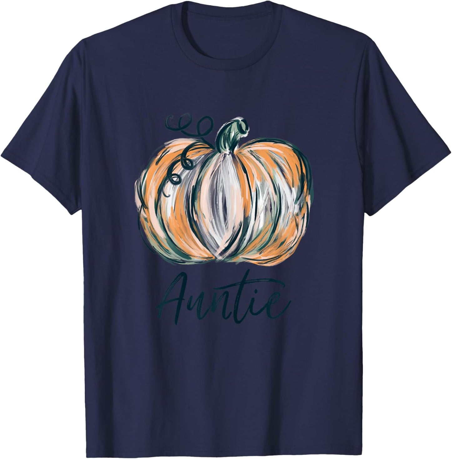 Auntie Watercolor Pumpkin Fall Thanksgiving Halloween 2022 T-Shirt - T-Shirt | Navy
