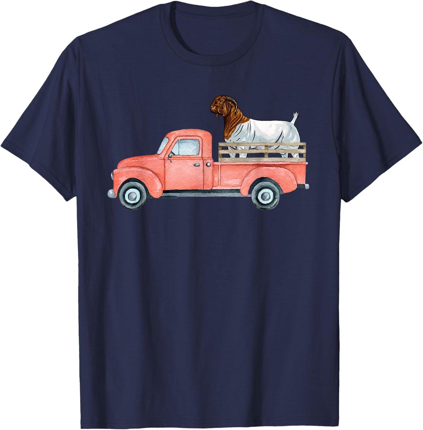 Boer Goat Buck in a Red Truck T-Shirt - T-Shirt | Navy