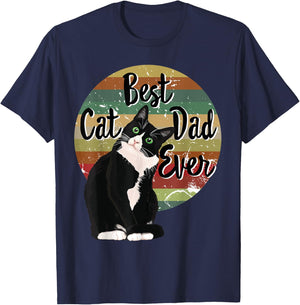 Best Cat Dad Ever Tuxedo Father's Day Gift Funny Retro Shirt Women T-Shirt - T-Shirt | Navy