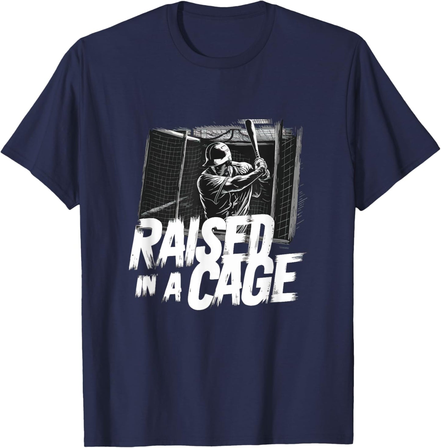 Raised In A Cage Baseball Player Funny Baseball T-Shirt - T-Shirt | Navy