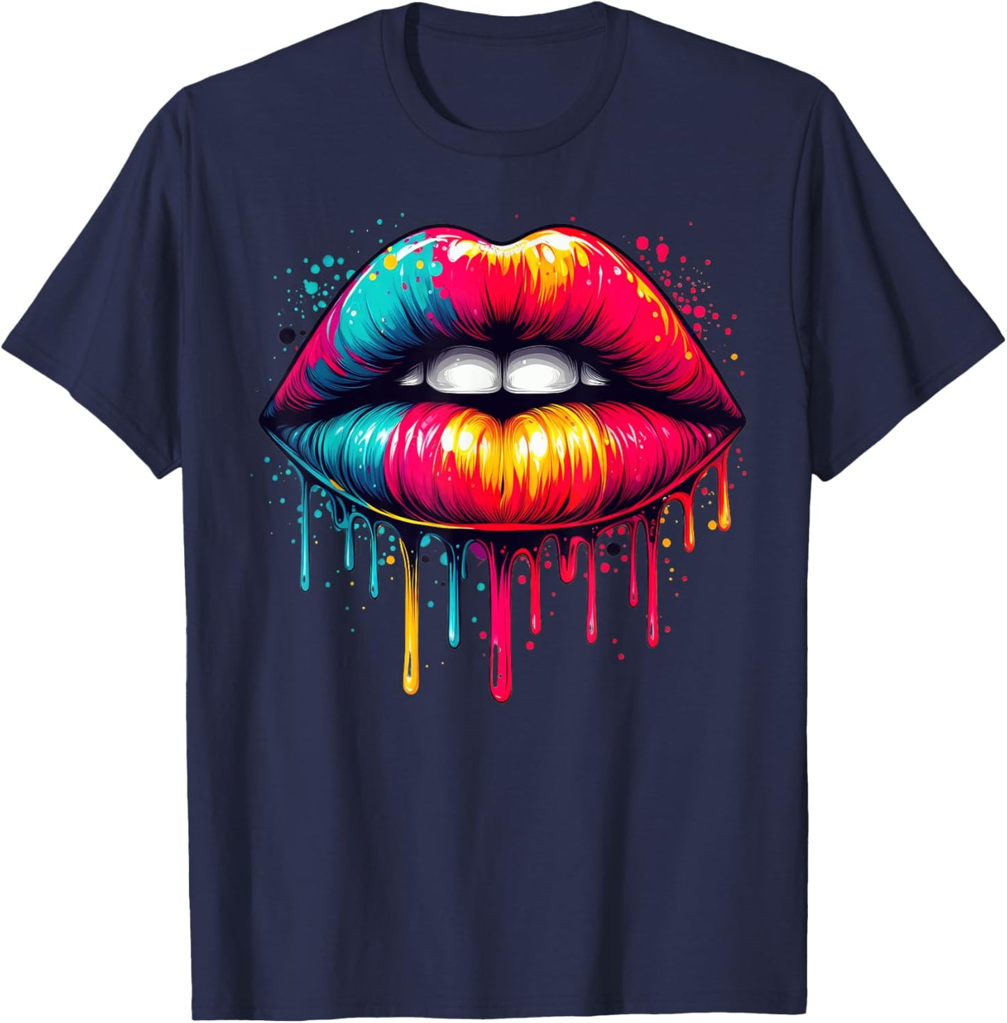 Lips Kiss Shirt Men Kids Colorful Lips T-Shirt - T-Shirt | Navy