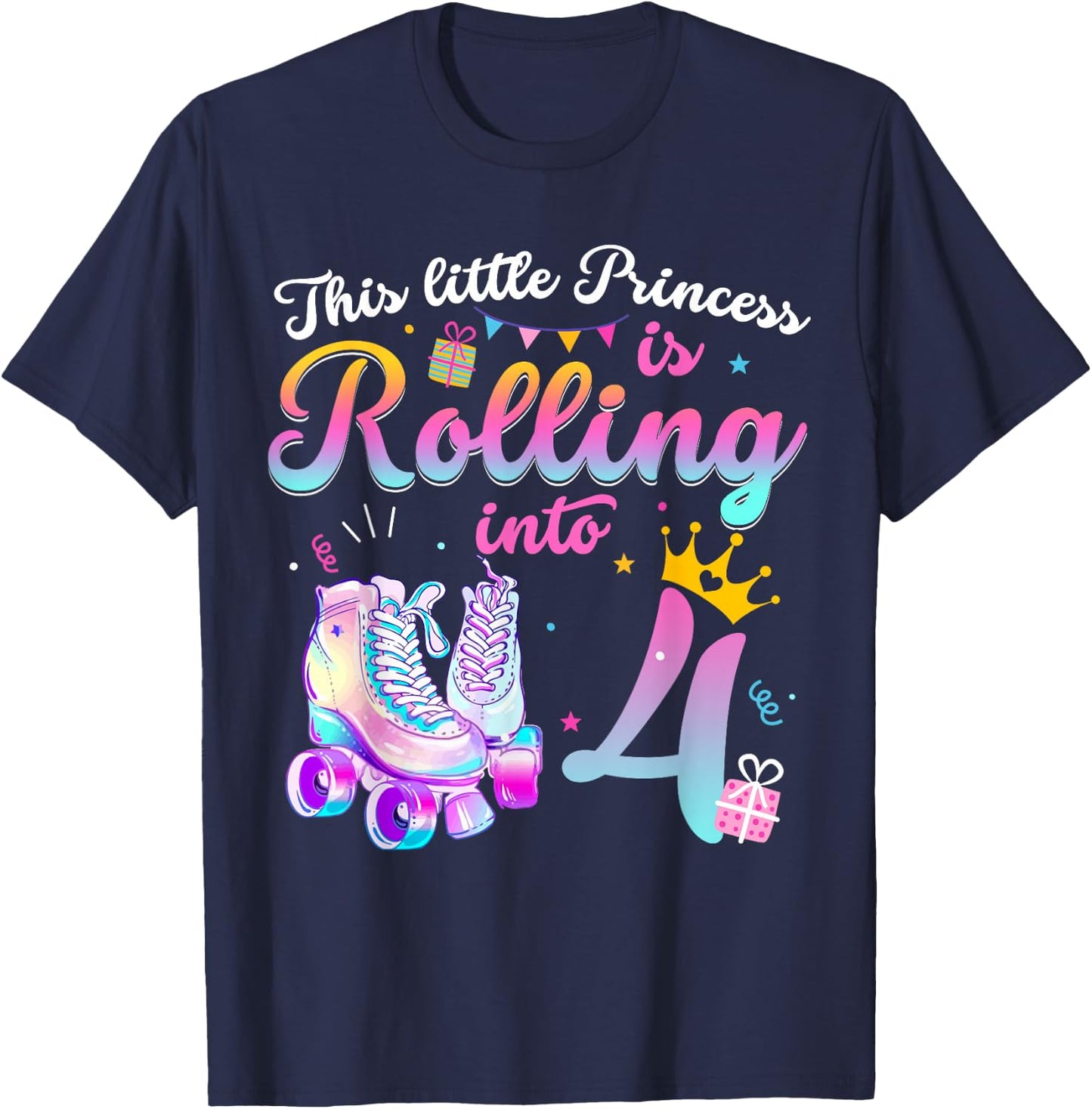 Roller Skate 4th Birthday Shirt 4 Year Old Girl Party Outfit T-Shirt - T-Shirt | Navy