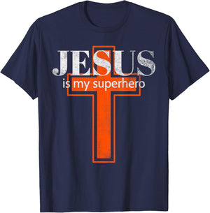 Jesus Is My Superhero Cute Powerful Christian T-Shirt - T-Shirt | Navy