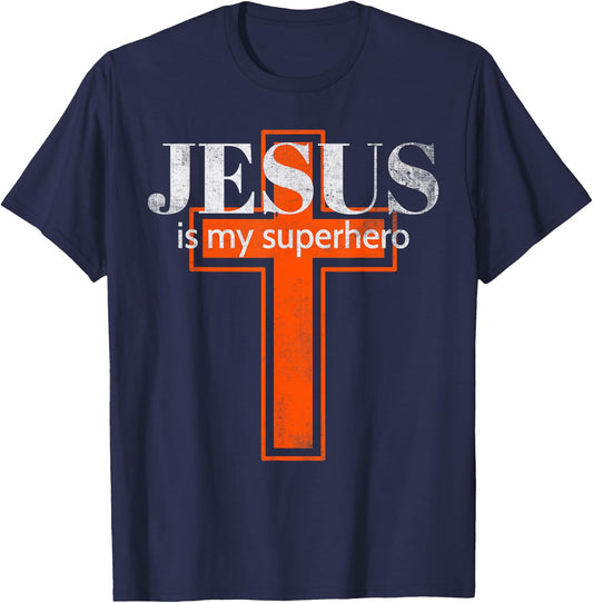 Jesus Is My Superhero Cute Powerful Christian T-Shirt - T-Shirt | Navy