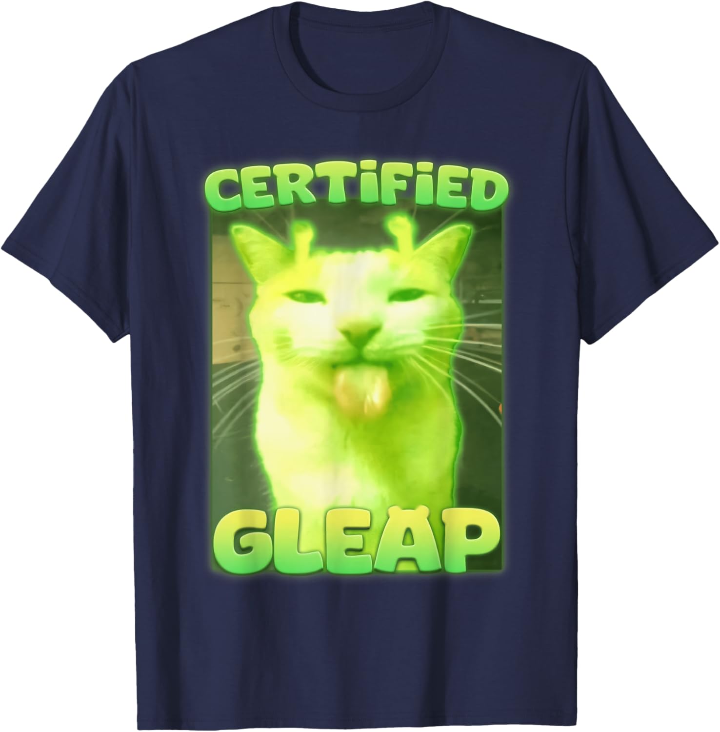 Certified Gleap Funny Alien Brainrot Cat Meme Women Kids T-Shirt - T-Shirt | Navy