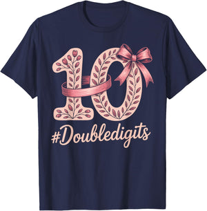 10 Birthday Girl Pink Coquette Bow Double Digits 10 Birthday T-Shirt - T-Shirt | Navy