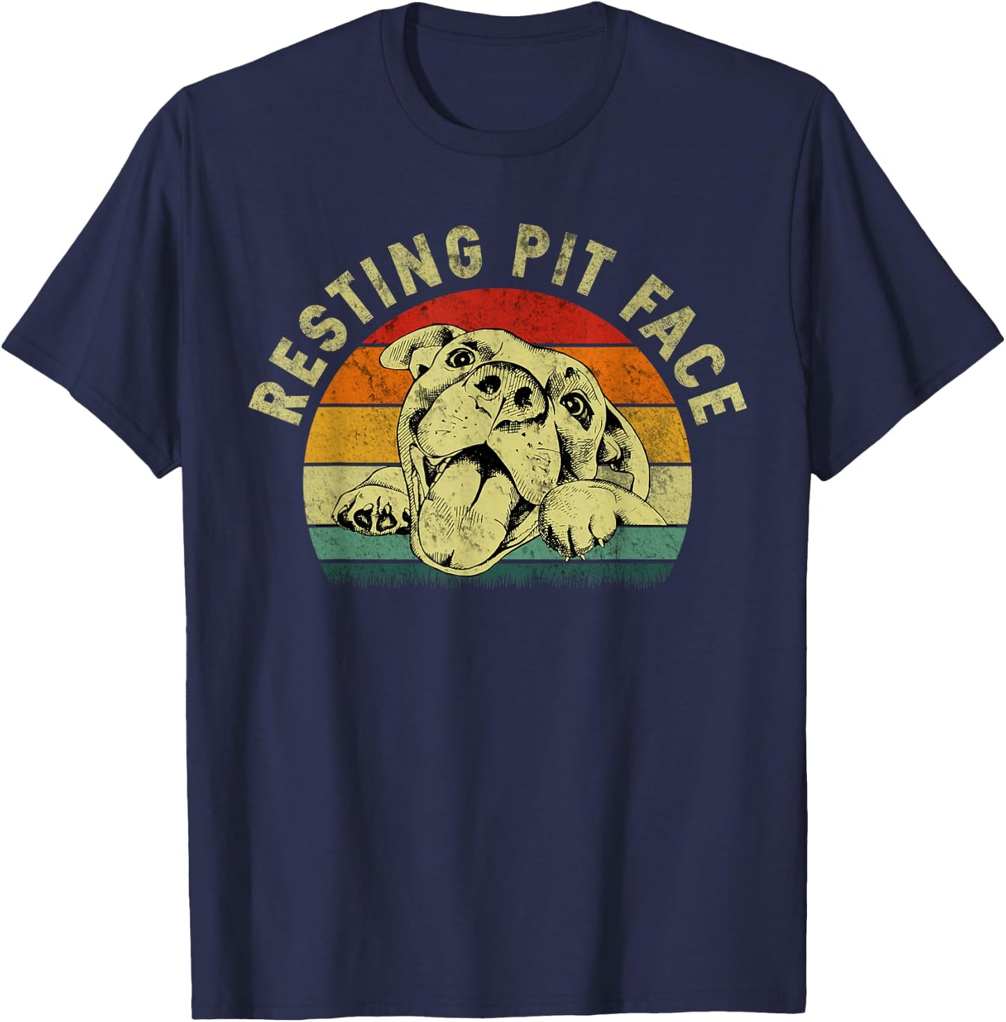 Retro Vintage Resting Pit Face Pitbull Funny Dog Lovers Gift Women T-Shirt - T-Shirt | Navy