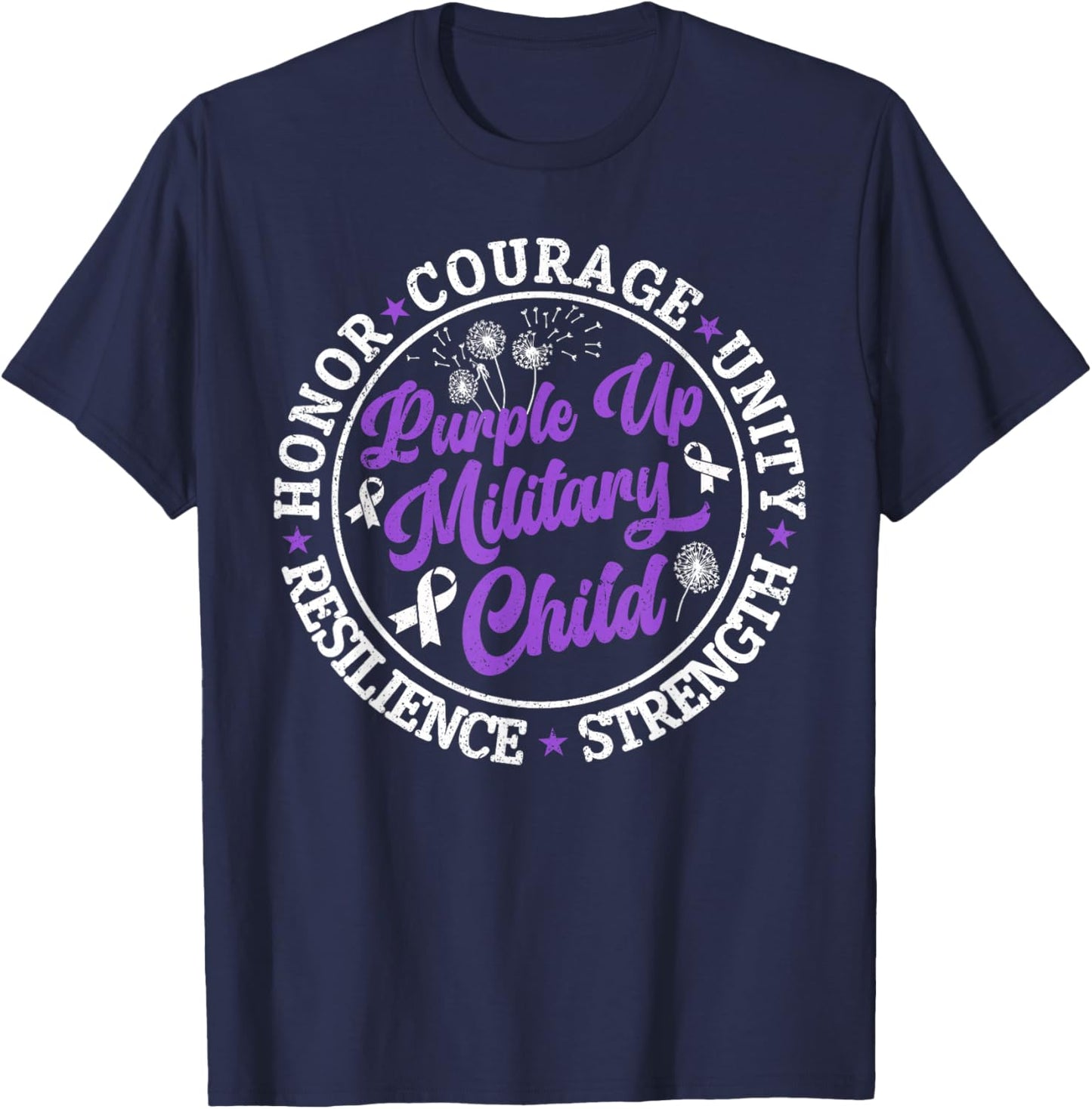 Purple Up Military Child 2024 Honor Courage Unity Dandelion T-Shirt - T-Shirt | Navy