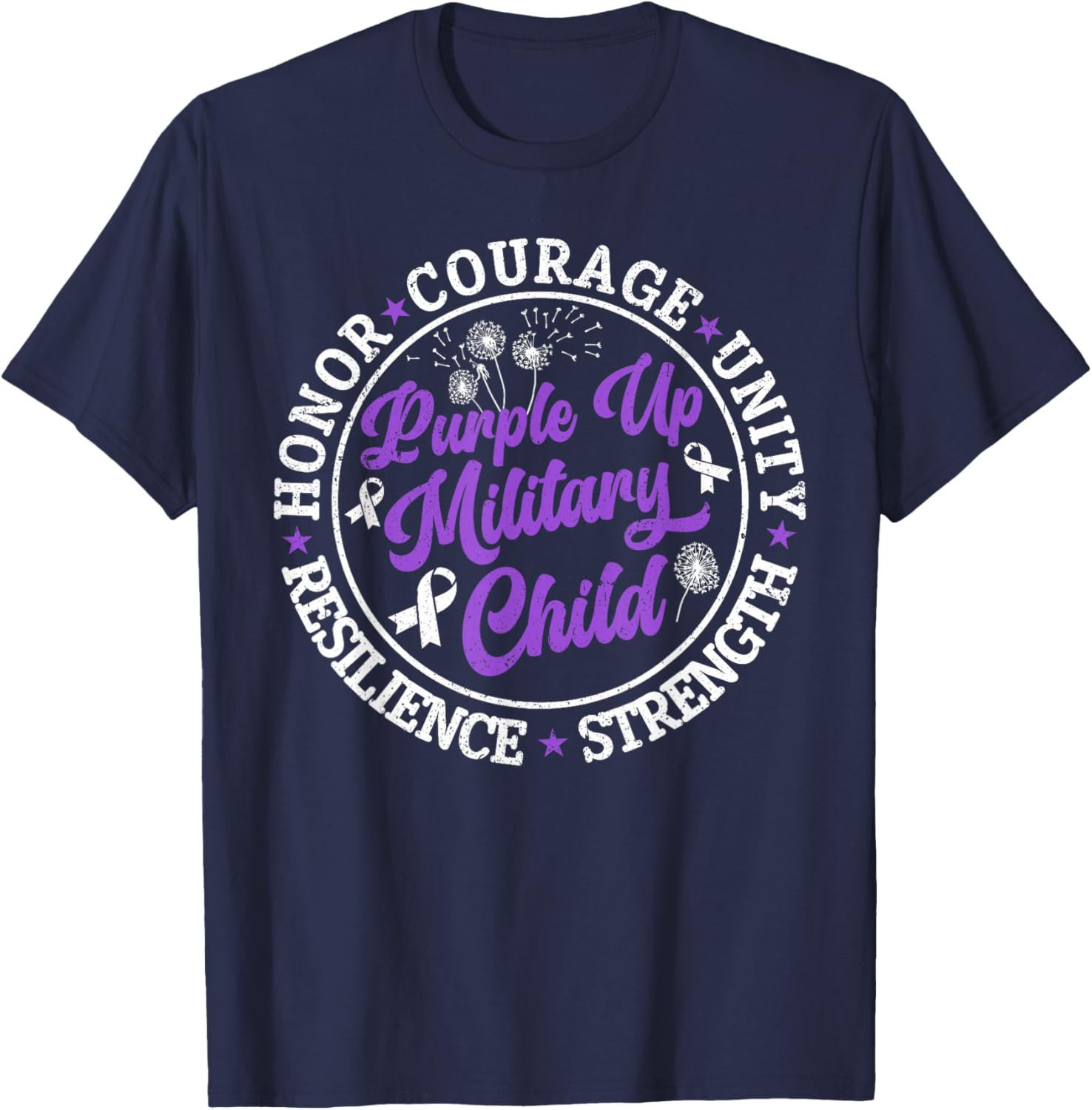 Purple Up Military Child 2024 Honor Courage Unity Dandelion T-Shirt - T-Shirt | Navy