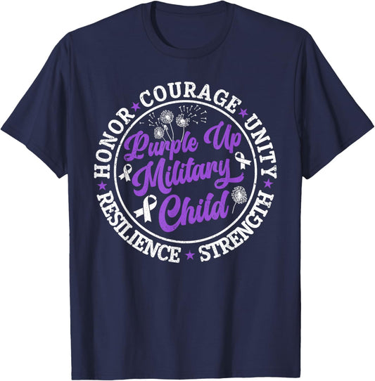 Purple Up Military Child 2024 Honor Courage Unity Dandelion T-Shirt - T-Shirt | Navy