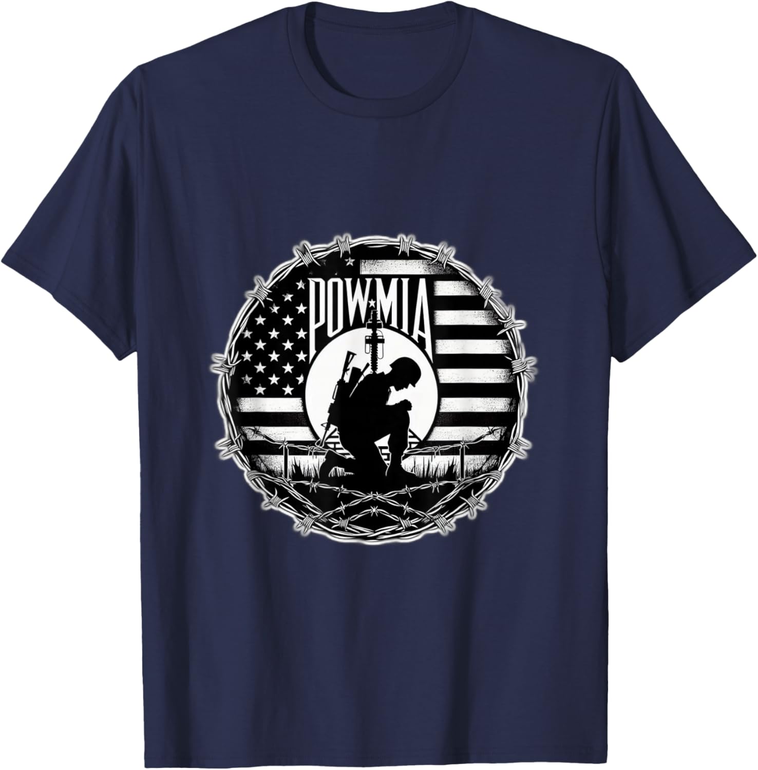Obvious Logic POW MIA -Adults Black Cotton, Polyester Blend Short Sleeve T-Shirt - T-Shirt | Navy