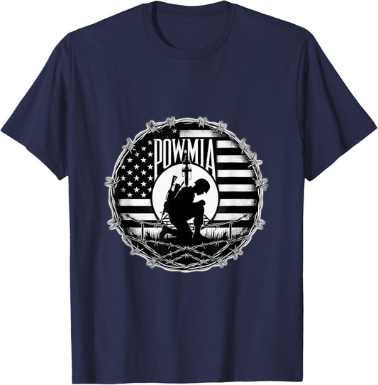Obvious Logic POW MIA -Adults Black Cotton, Polyester Blend Short Sleeve T-Shirt - T-Shirt | Navy