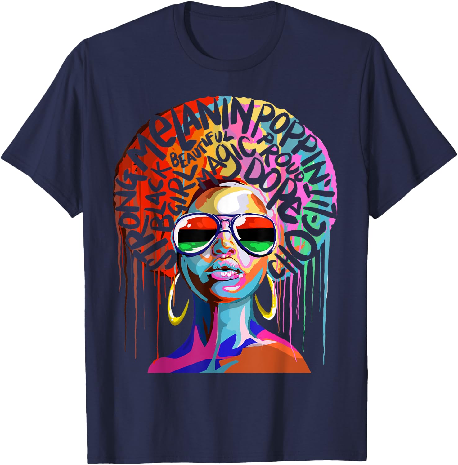 Black Queen Strong Words Afro Art T-Shirt - T-Shirt | Navy