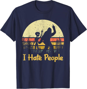 Alien Bigfoot Sasquatch Middle Finger I Hate People Funny T-Shirt - T-Shirt | Navy