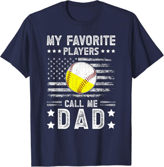My Favorite Players Call Me Dad Baseball Softball Dad T-Shirt - T-Shirt | Navy