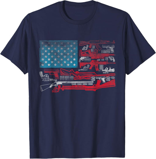 American Flag Guns Riffles Bullets US Flag Weapon Ammo Lover Men T-Shirt - T-Shirt | Navy