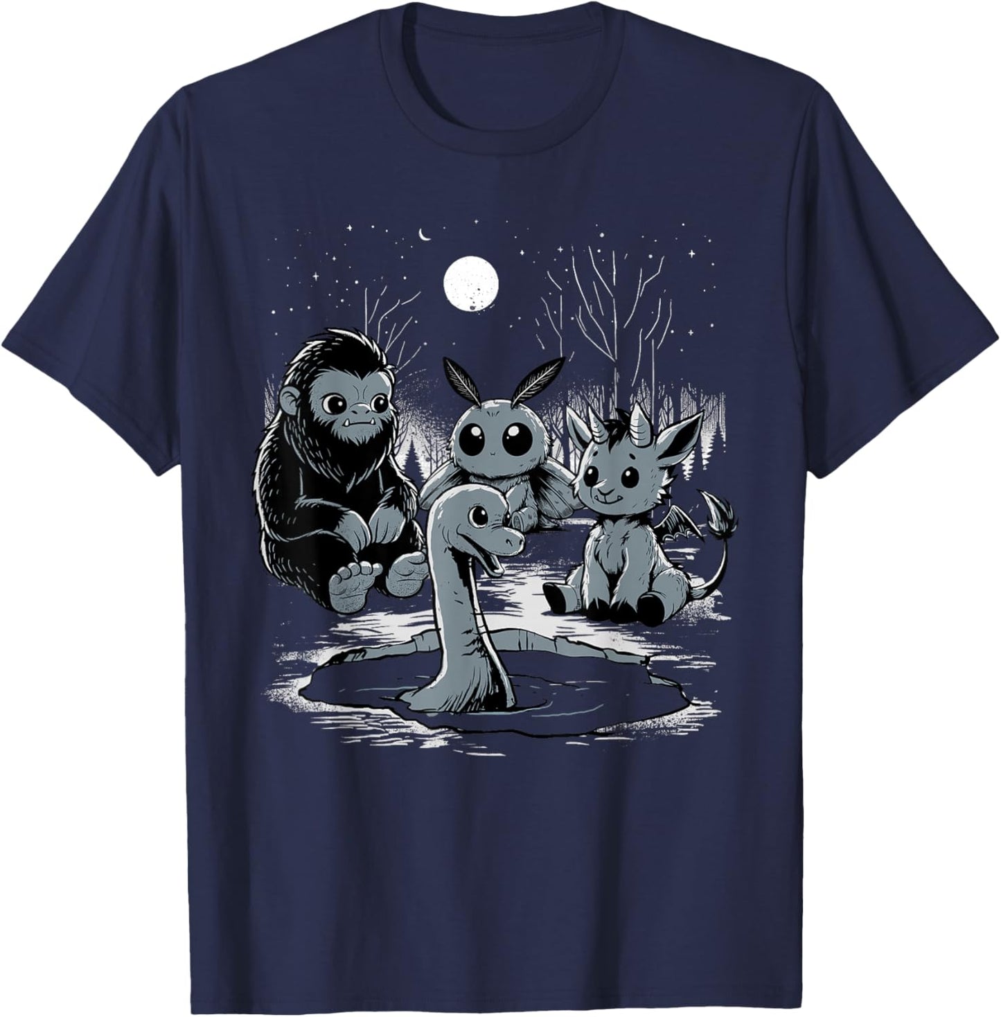 Cryptid Shirt Bigfoot Loch Ness Monster Mothman Jersey Devil T-Shirt - T-Shirt | Navy