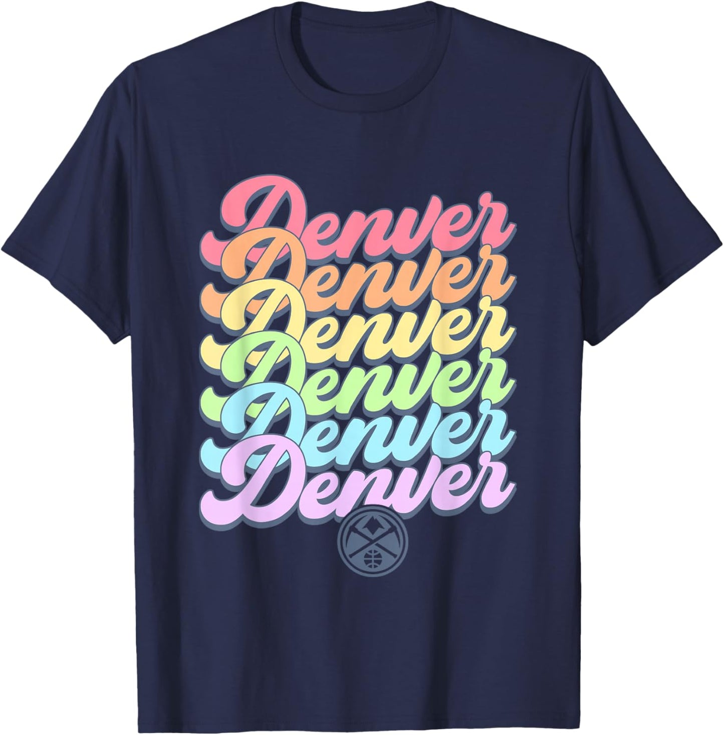 NBA Denver Nuggets Pastel Rainbow Pride Stack T-Shirt - T-Shirt | Navy