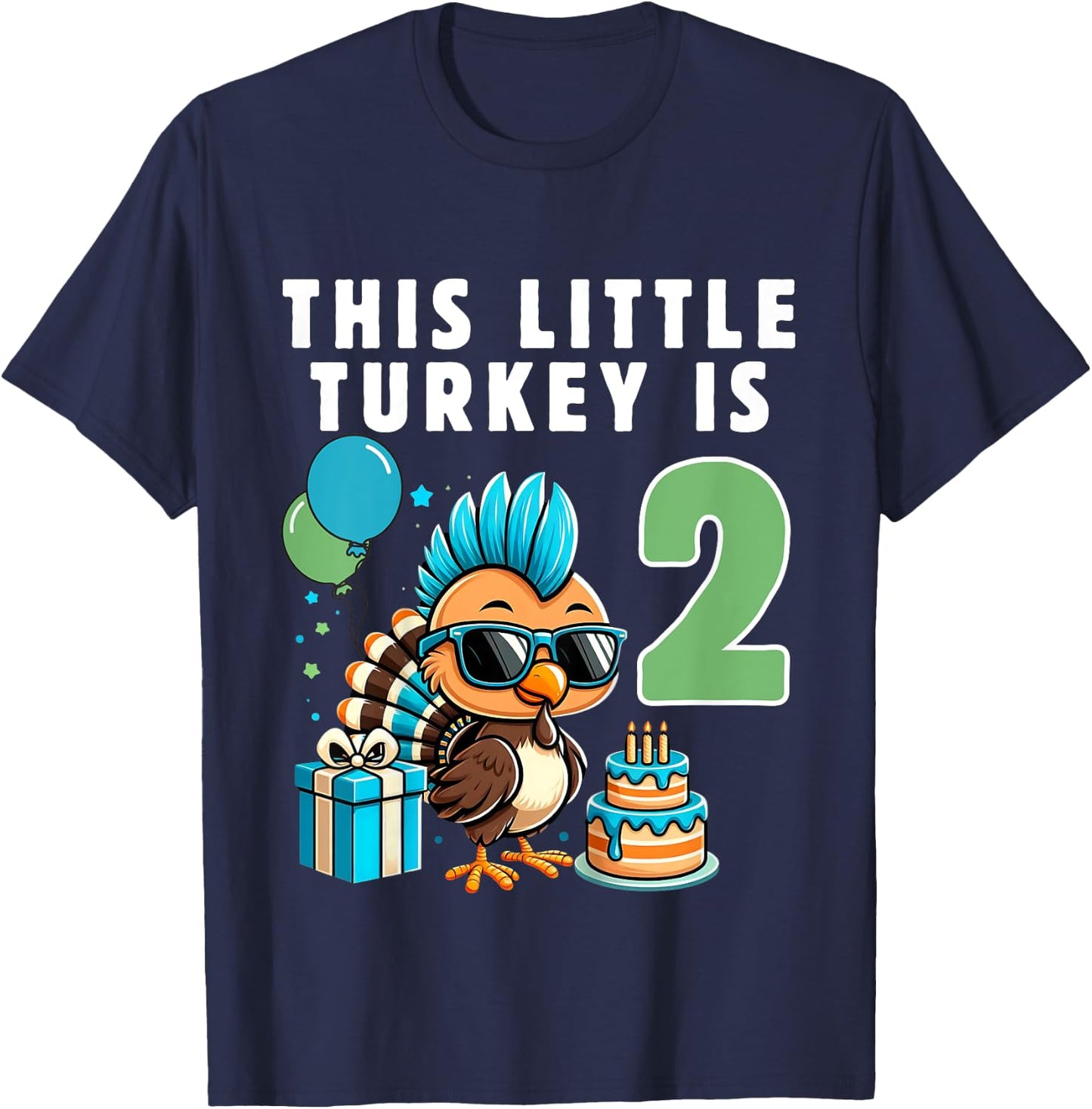 Kids This Little Turkey is 2, Boys 2nd Birthday Kids Thanksgiving T-Shirt - T-Shirt | Navy