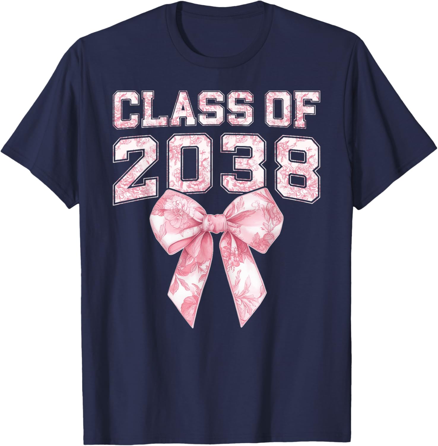 Coquette Bow Preppy Class of 2038 Girly Girl 2038 Graduation T-Shirt - T-Shirt | Navy