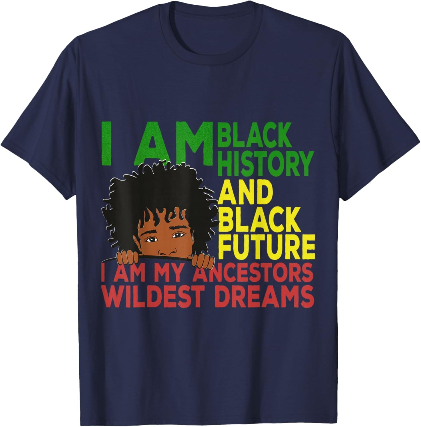 Happy Juneteenth Independence Teen Youth Afro Locs Black Boy T-Shirt - T-Shirt | Navy