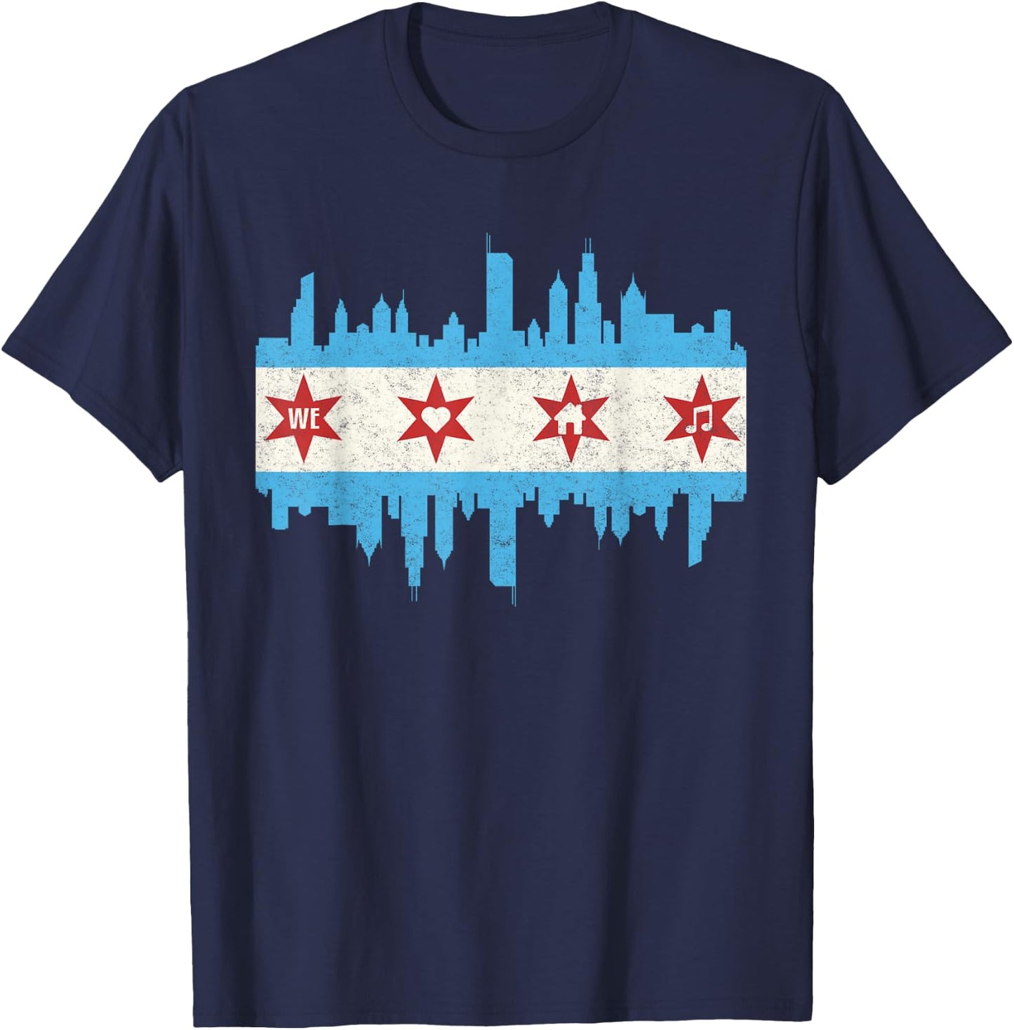 Chicago House Music Vintage DJ EDM Flag Skyline Party Group T-Shirt - T-Shirt | Navy