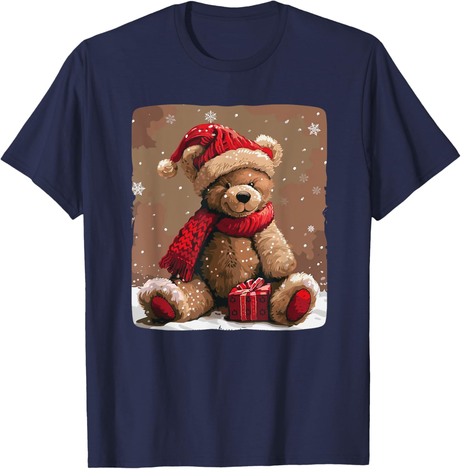 Happy Teddy Bear with Shawl and Christmas Hat Costume T-Shirt - T-Shirt | Navy