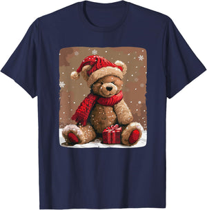 Happy Teddy Bear with Shawl and Christmas Hat Costume T-Shirt - T-Shirt | Navy