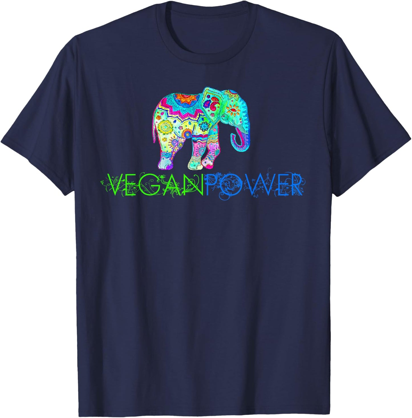 Vegan Power Elephant Mandala, Vegan Gifts 2023 2024 T-Shirt - T-Shirt | Navy