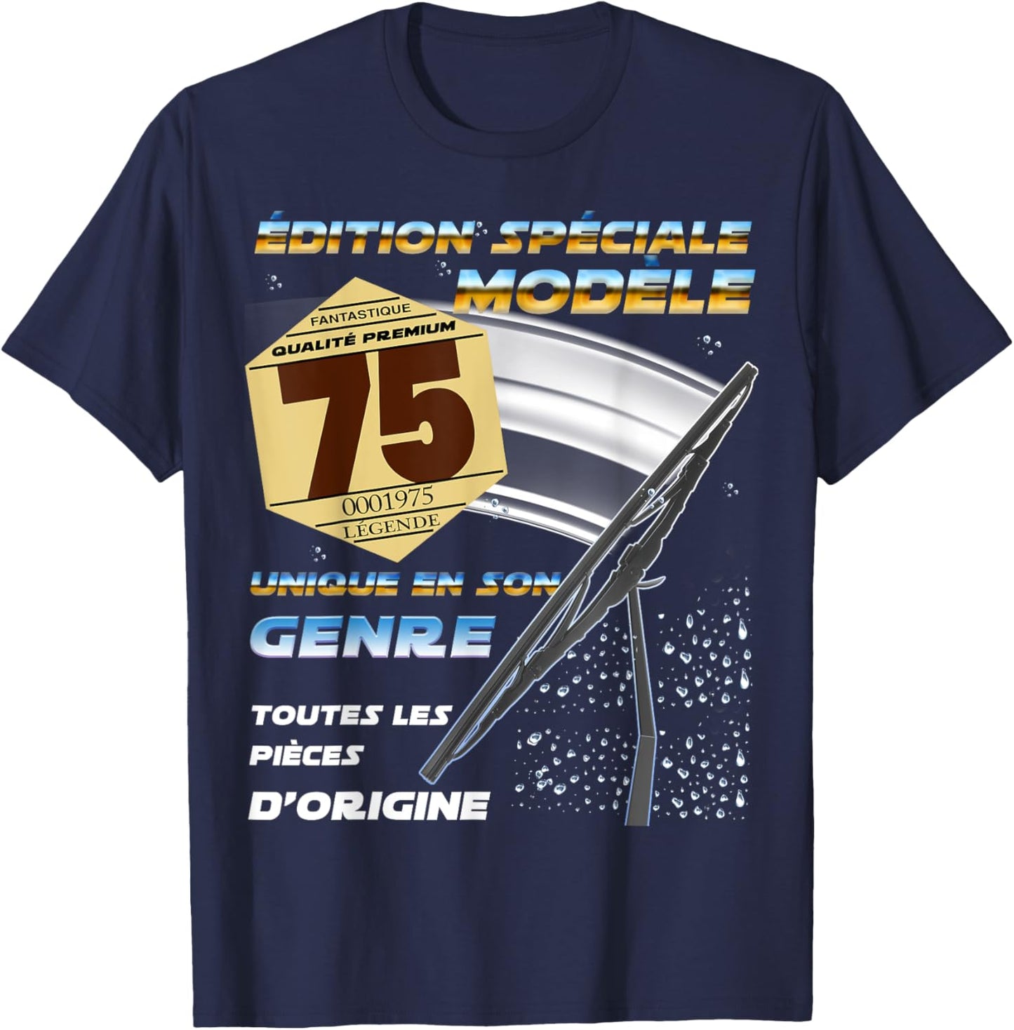 Birthday 50 Years Man Woman Vignette Auto 75 1975 , Black, S T-Shirt - T-Shirt | Navy