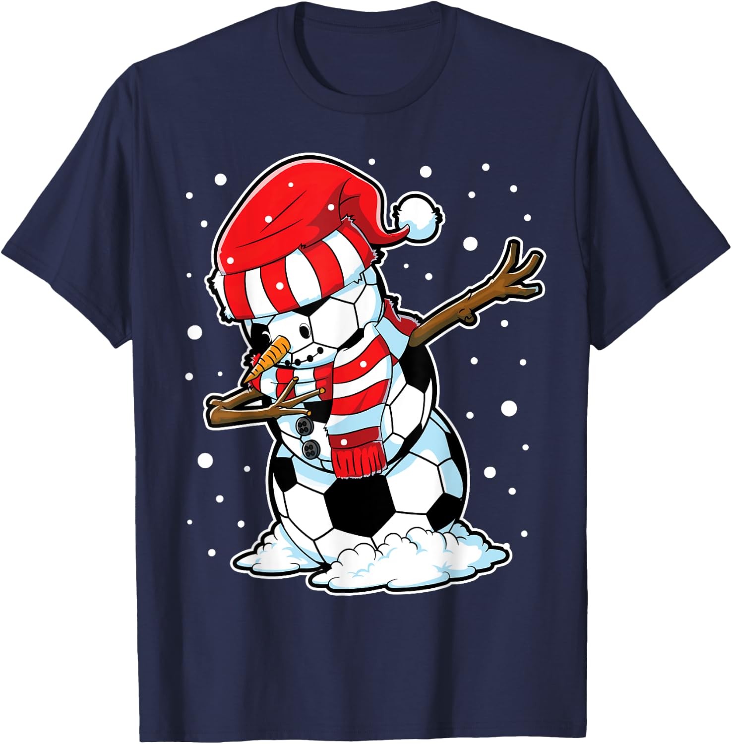 Soccer Christmas Snowman Dabbing Ball Santa Boys Girls Men T-Shirt - T-Shirt | Navy