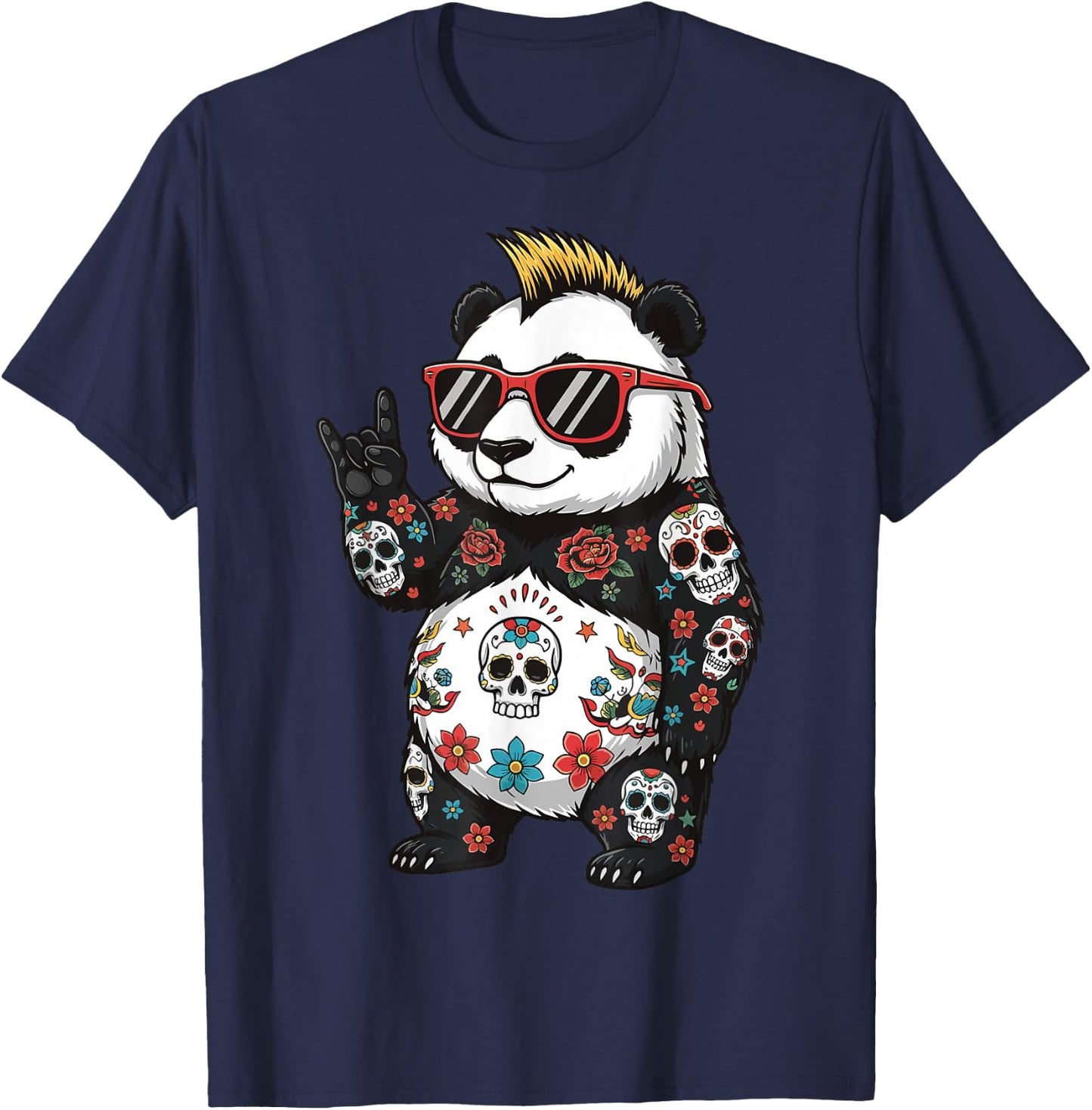 Panda Punk Rock Heavy Metal Rodent T-Shirt - T-Shirt | Navy