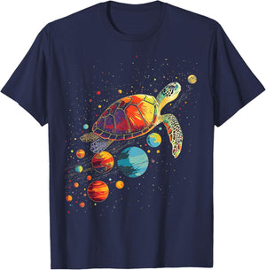 Turtler Planets Art Animal Colorful Graphic Turtle T-Shirt - T-Shirt | Navy