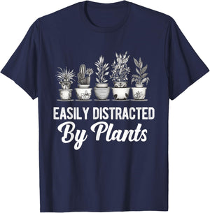 Easily Distracted by Plants Funny Gardener Gardening Lover T-Shirt - T-Shirt | Navy