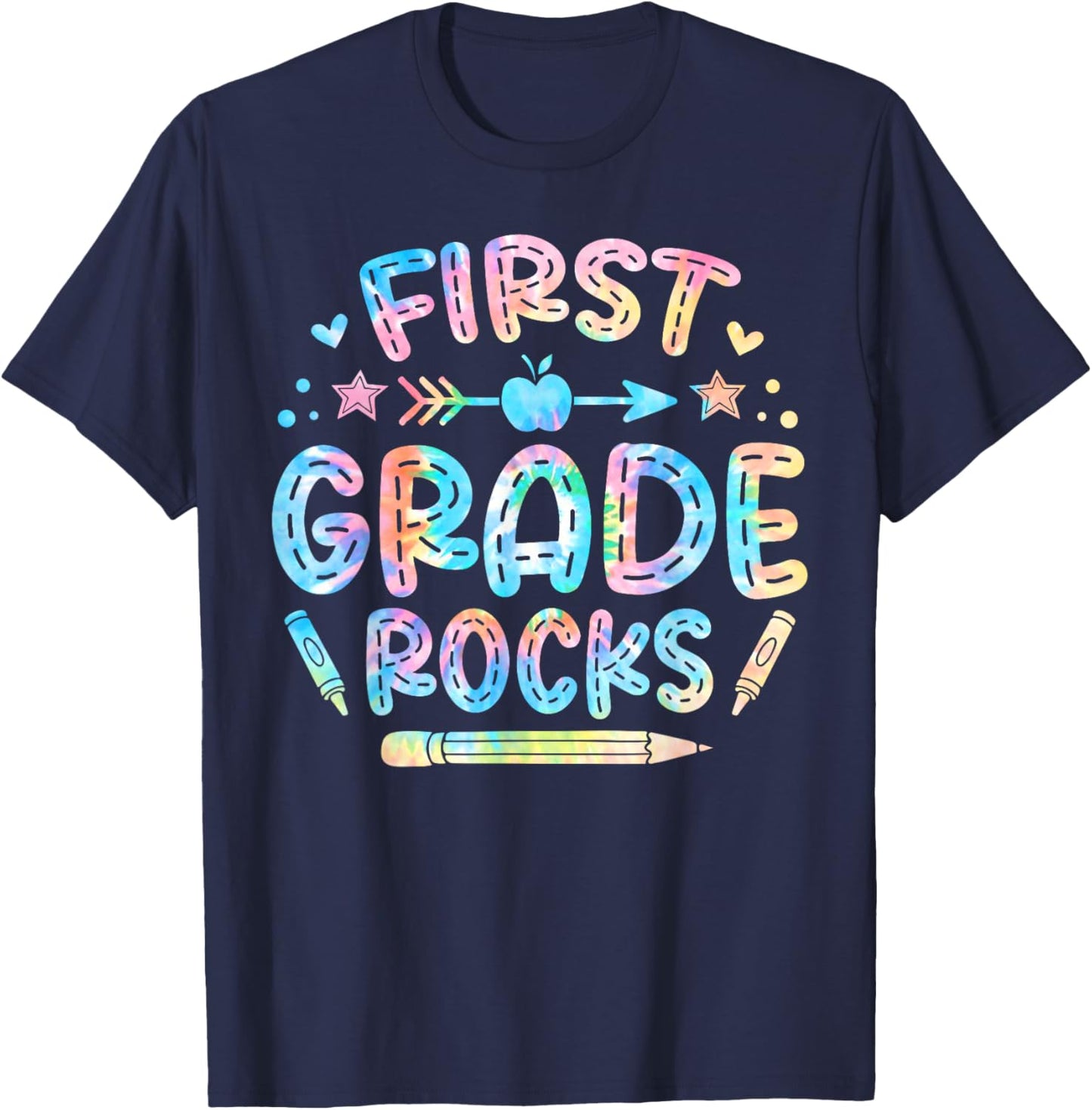 1st Grade Rocks First Grade Back To School Teacher Tie Dye Women Kids T-Shirt - T-Shirt | Navy