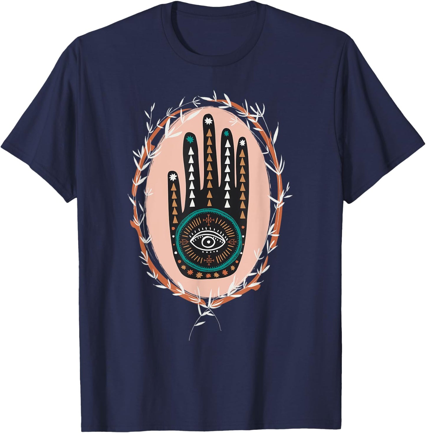 Hamsa Hand of Fatima Henna Tribal Boho Graphic Girl Women T-Shirt - T-Shirt | Navy