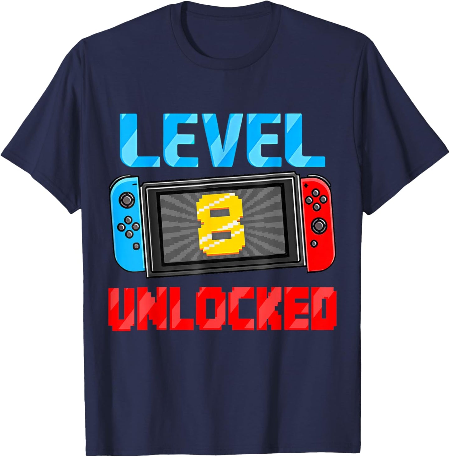 Level 8 Unlocked Gamer 8th Birthday Gift Video Game Boys T-Shirt - T-Shirt | Navy