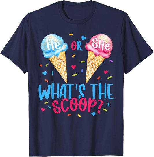He or She Whats The Scoop Ice Cream Gender Reveal Party T-Shirt - T-Shirt | Navy