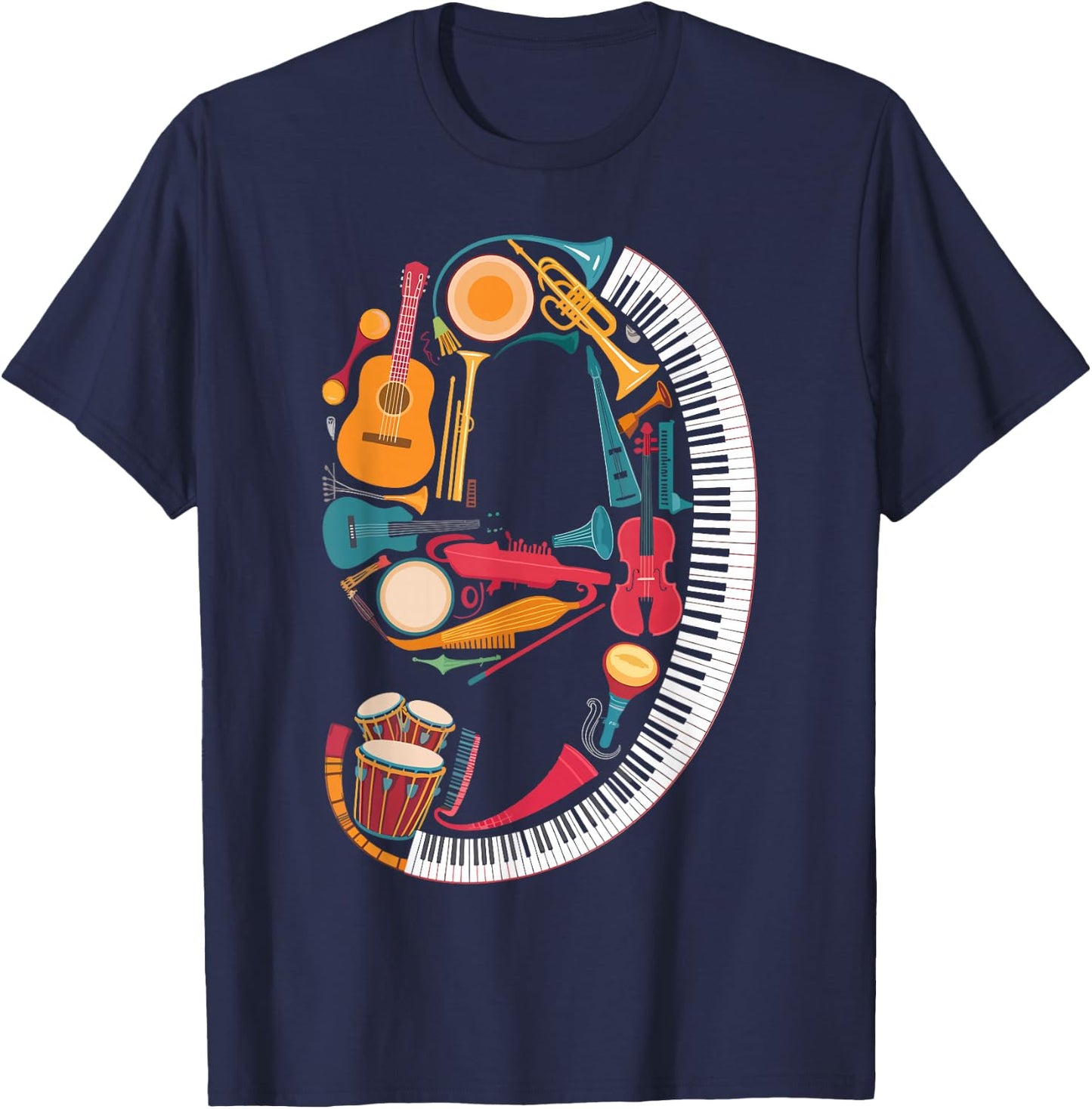 Musical Instruments Theme 9th Birthday Musician Music Player T-Shirt - T-Shirt | Navy
