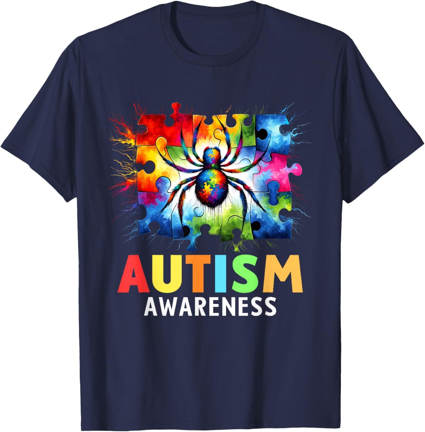 Spider Autism Awareness Autistic Colorful T-Shirt - T-Shirt | Navy