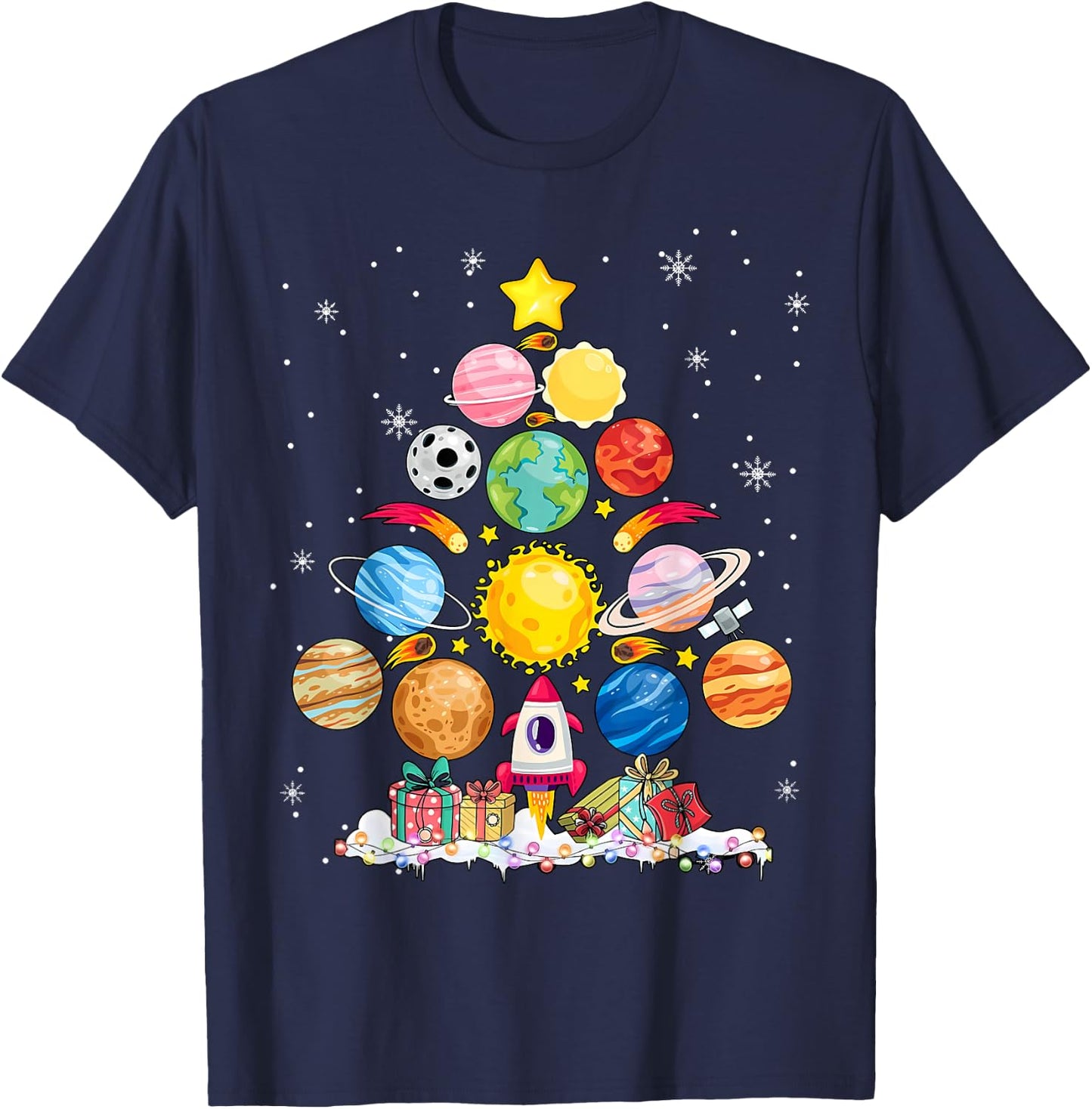 Solar System Christmas Tree Planet Astronomy Science Teacher T-Shirt - T-Shirt | Navy