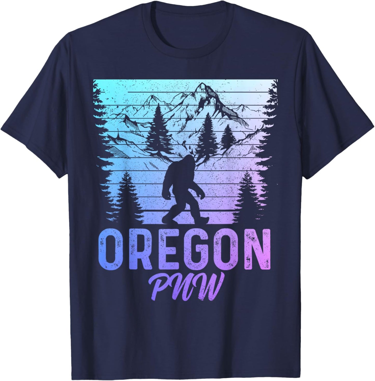 Oregon PNW Bigfoot Vintage Pacific Northwest Sasquatch T-Shirt - T-Shirt | Navy