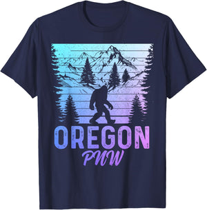 Oregon PNW Bigfoot Vintage Pacific Northwest Sasquatch T-Shirt - T-Shirt | Navy