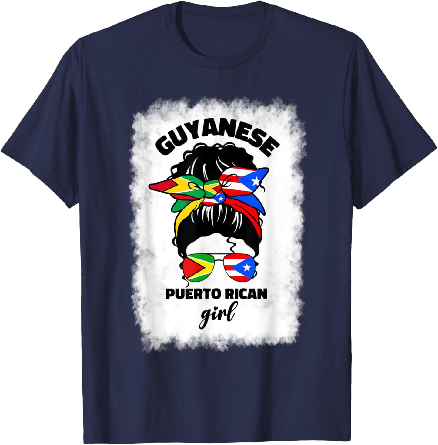 Half Guyanese And Puerto Rican Rico Guyana Flag Afro Girl T-Shirt - T-Shirt | Navy