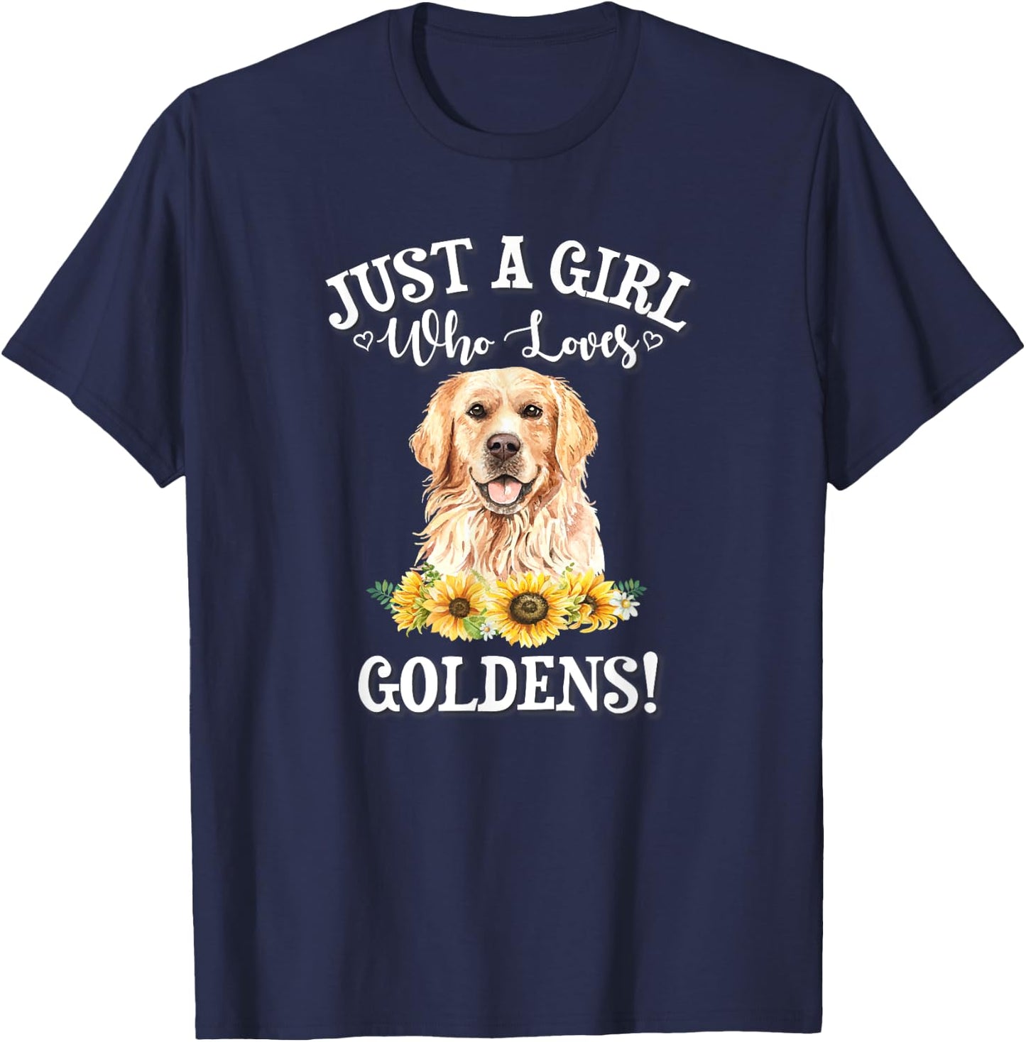 Cute Funny Watercolor Flower Girl Who Loves Goldens Lover T-Shirt - T-Shirt | Navy