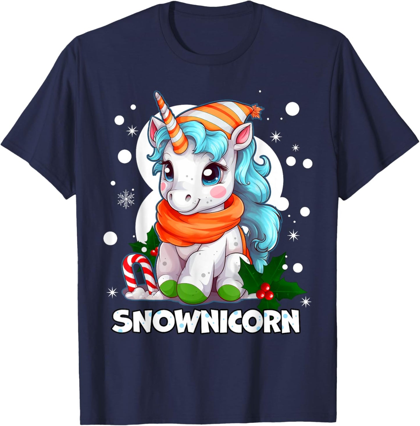 Snownicorn Cute Unicorn Snowman Christmas Girl T-Shirt - T-Shirt | Navy
