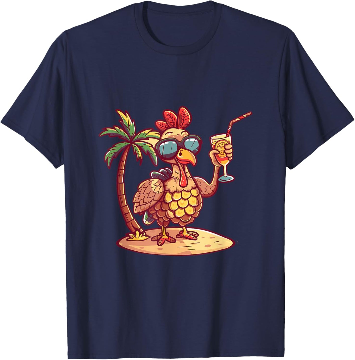Cute Turkey On Vacation Summer Party Women Kids T-Shirt - T-Shirt | Navy