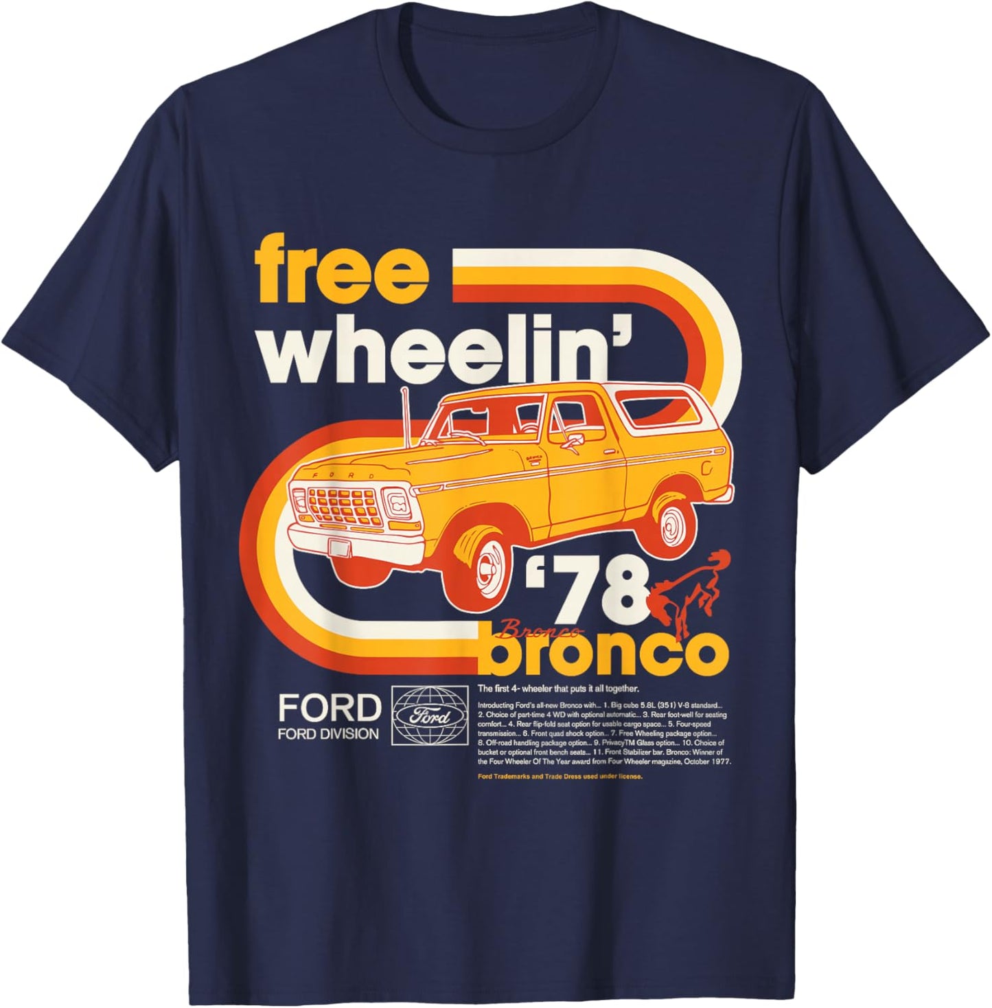 Ford - Bronco Free Wheelin' 1978 4 Wheeler Division T-Shirt - T-Shirt | Navy